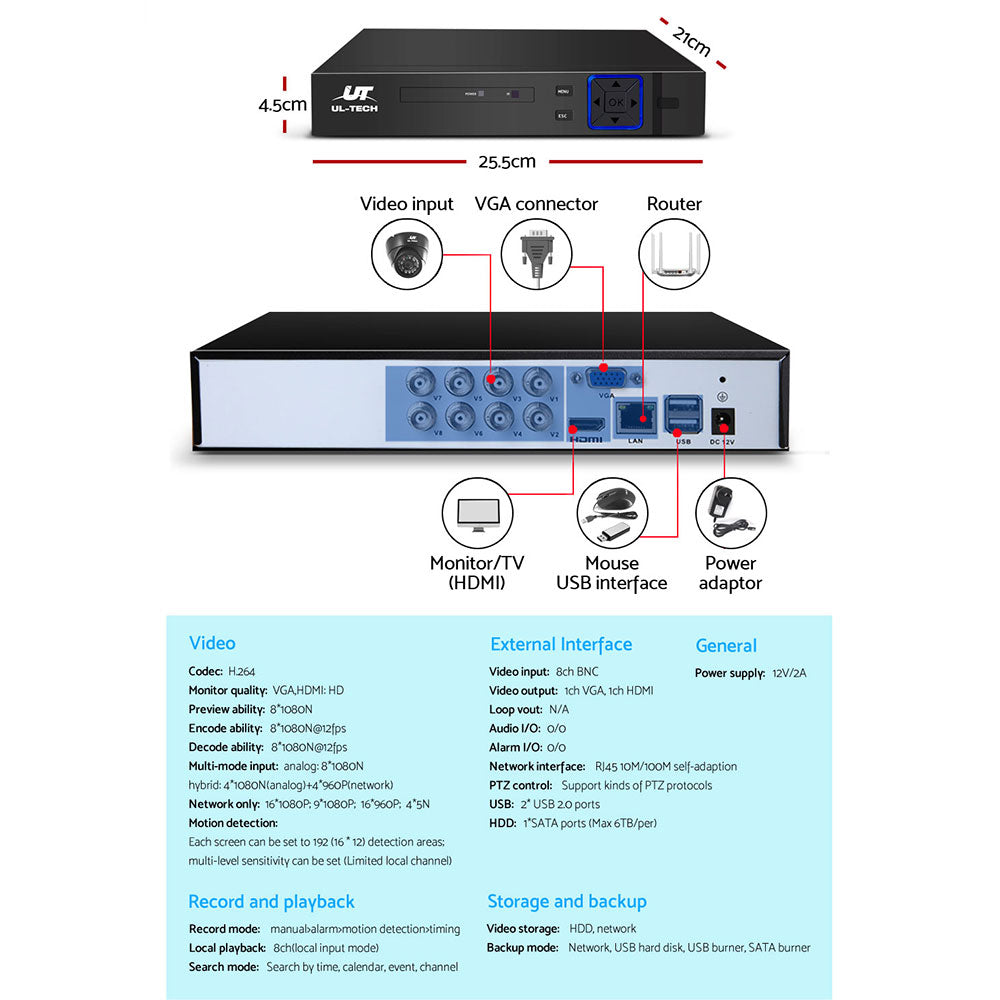 UL-Tech 8CH CCTV System with 4 1080p Cameras