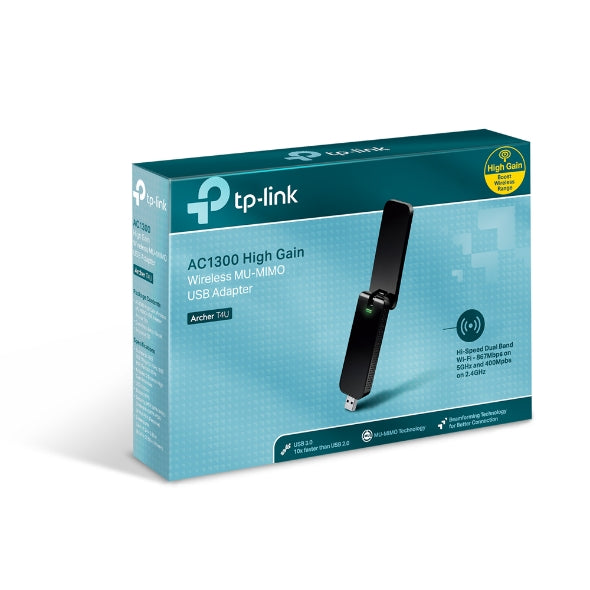 TP-Link Archer T4U AC1300 Wireless Dual Band USB Adapter – Ultra-Fast, High-Performance ConnectivityxUSB3 802.11ac Omni Directional Antenna WPS button USB Ext C