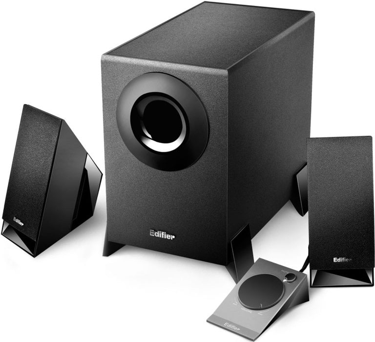 M1360 Black 2.1 Speaker System with Upward-Angled Satellites and Downward-Firing Subwoofer