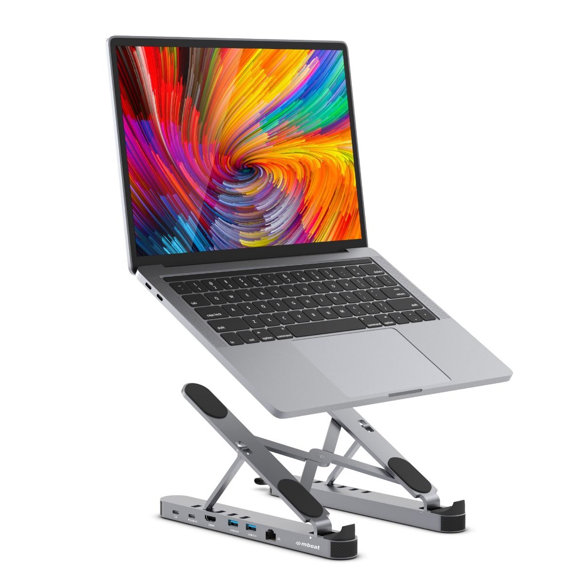 MB-STD-P5GRY Smart Portable Laptop Docking Station Stand – 4K HDMI, USB-C Charging, Adjustable Height