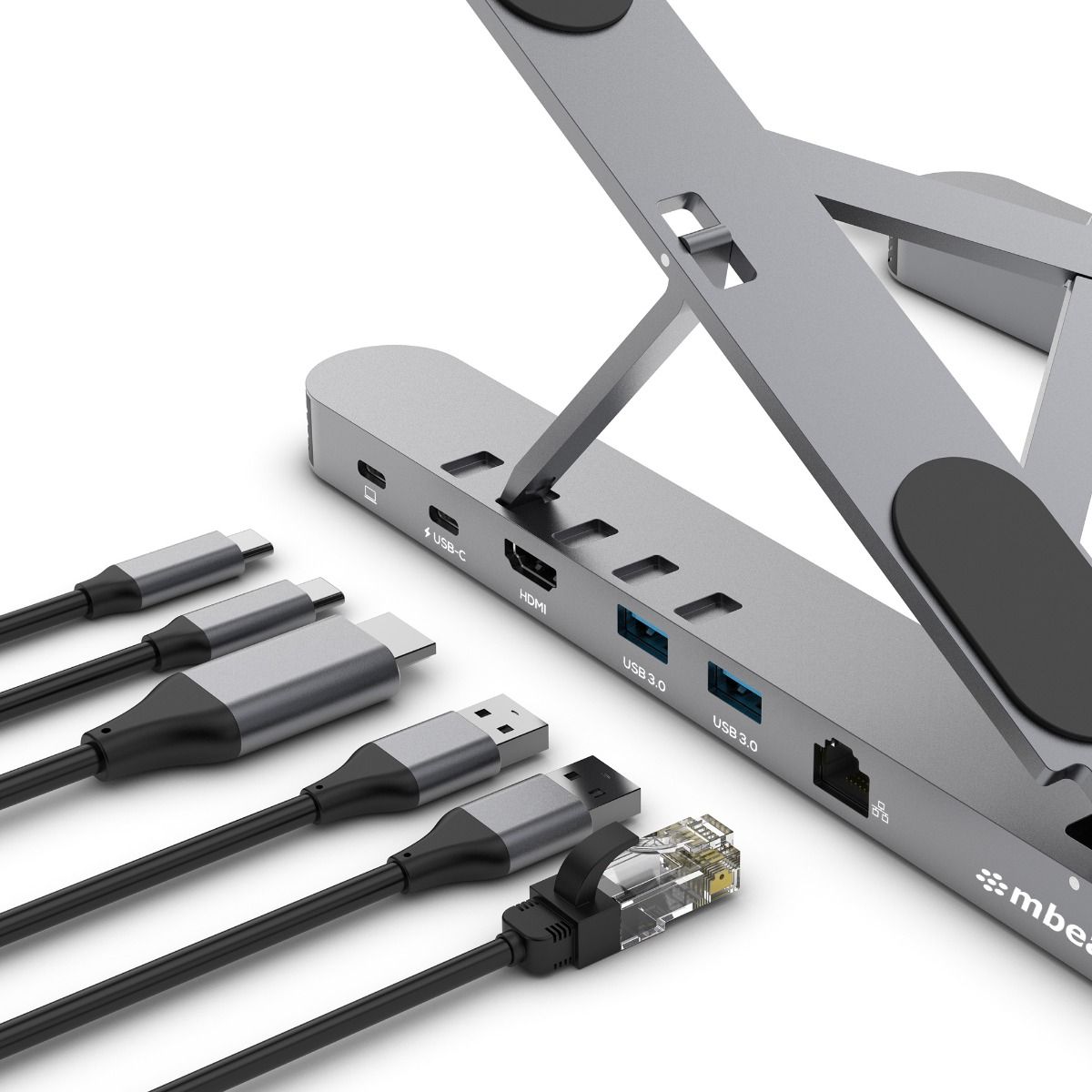 MB-STD-P5GRY Smart Portable Laptop Docking Station Stand – 4K HDMI, USB-C Charging, Adjustable Height