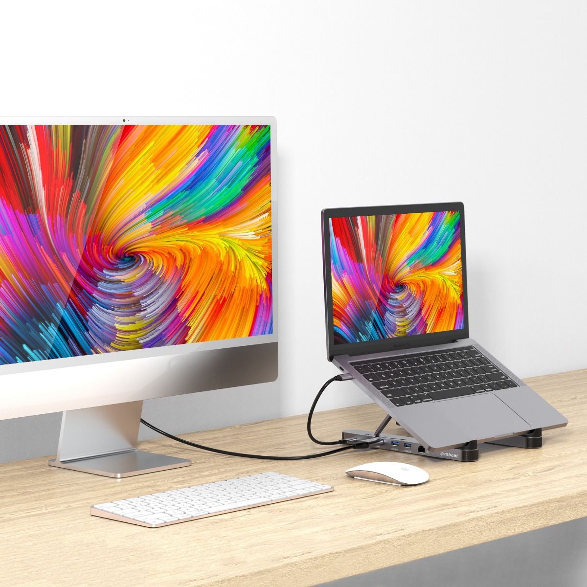 MB-STD-P5GRY Smart Portable Laptop Docking Station Stand – 4K HDMI, USB-C Charging, Adjustable Height