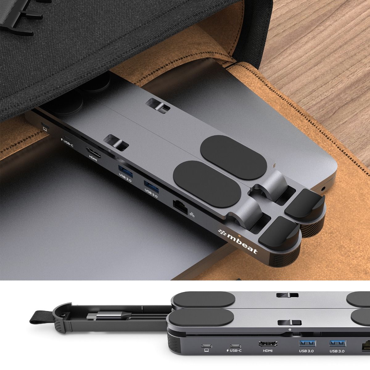 MB-STD-P5GRY Smart Portable Laptop Docking Station Stand – 4K HDMI, USB-C Charging, Adjustable Height