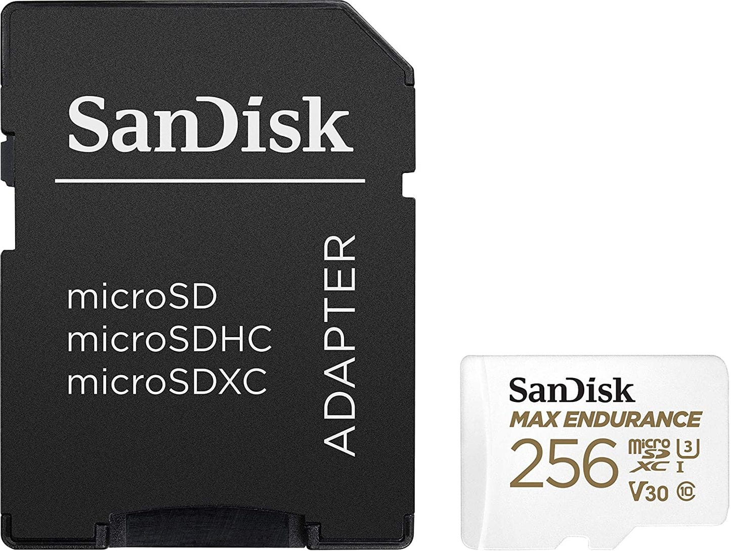SanDisk MAX ENDURANCE microSDXC Card 256GB (120,000 hrs) UHS-I C10 U3 V30, 100MB/s Read, 40MB/s Write, with SD Adapter (SDSQQVR-256G-GN6IA)