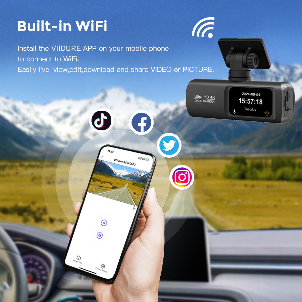 4K Car Dash Cam – Front and Rear Dual Recording, Wi-Fi Connectivity, GPS Tracking, 1080P + 4K Resolution