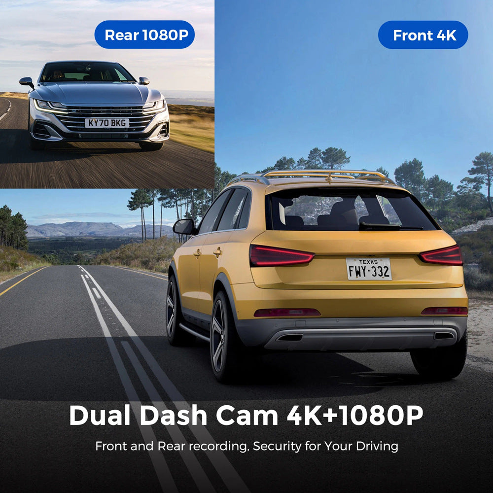 4K Car Dash Cam – Front and Rear Dual Recording, Wi-Fi Connectivity, GPS Tracking, 1080P + 4K Resolution