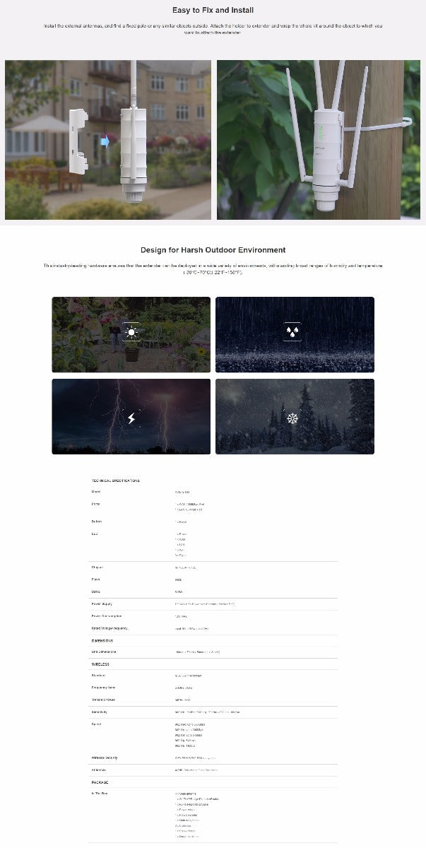 WAVLINK AC1200 High Power Outdoor Gigabit Wi-Fi Range Extender (Aerial HD4)