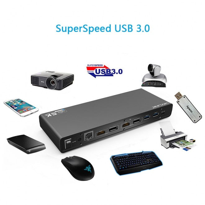 Wavlink USB-C Ultra 5K Laptop Docking Station with 6x USB3.0, 4K Dual Video Outputs, Gigabit Ethernet, Audio