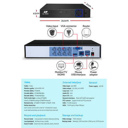 UL-Tech 8CH CCTV System with 4 1080p Cameras