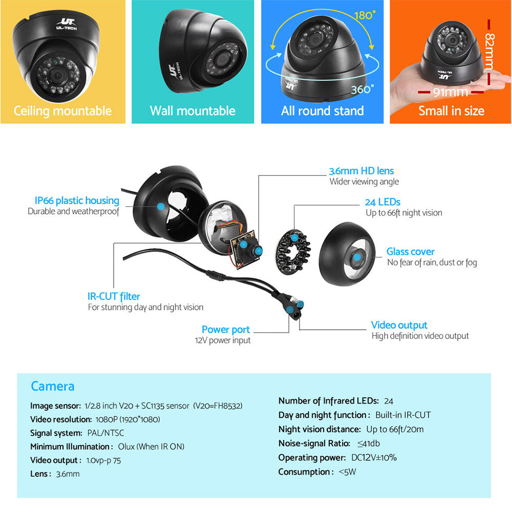 UL-Tech 8CH CCTV System with 4 1080p Cameras