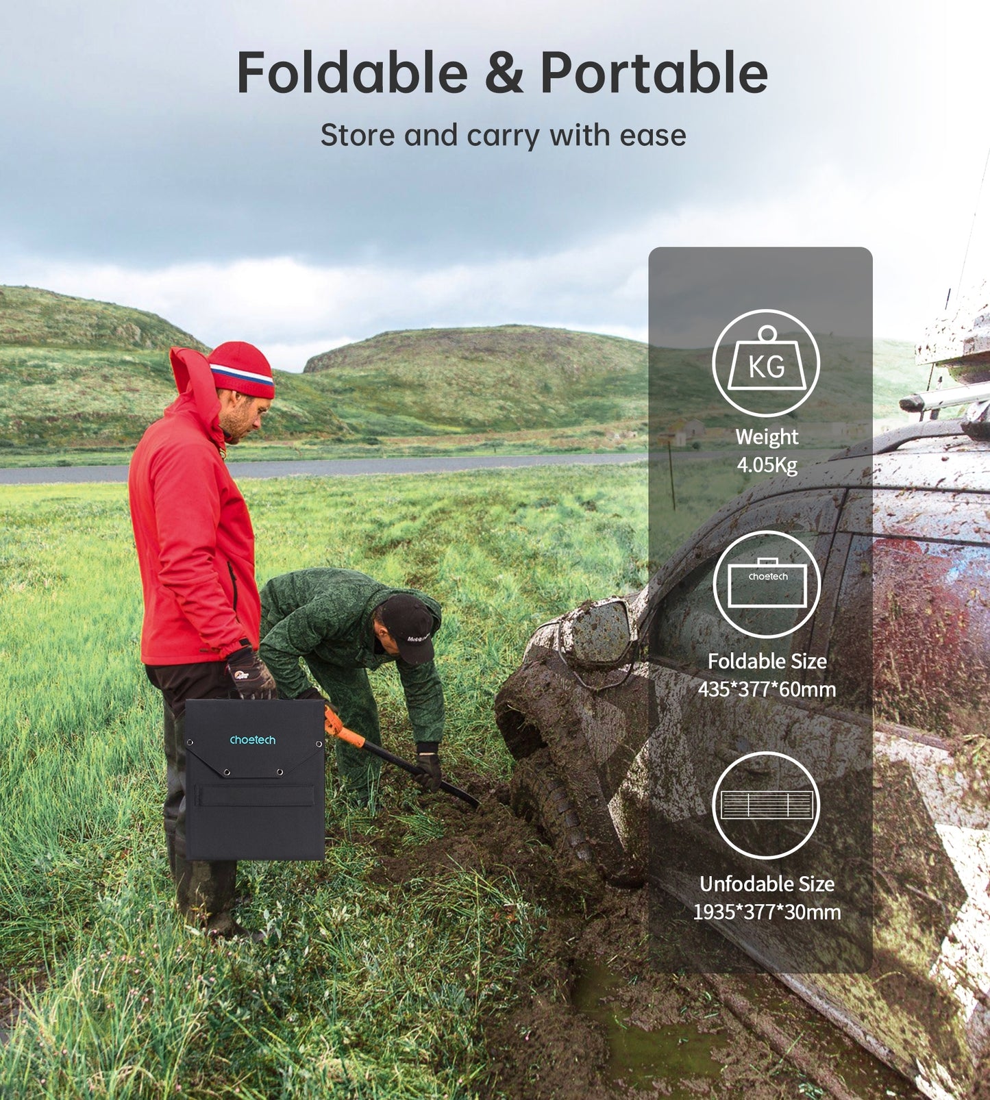Choetech 100W Portable Solar Panel with USB Charger - Ideal for Hikers and Outdoor Enthusiasts