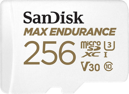 SanDisk MAX ENDURANCE microSDXC Card 256GB (120,000 hrs) UHS-I C10 U3 V30, 100MB/s Read, 40MB/s Write, with SD Adapter (SDSQQVR-256G-GN6IA)