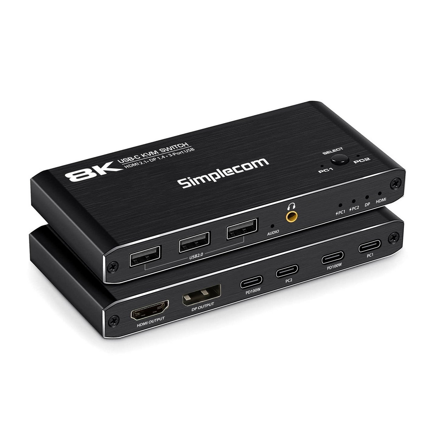 Simplecom KM470 2-Port USB-C KVM Switch 8K Docking Station