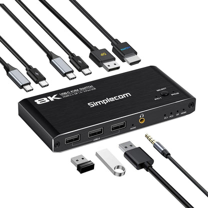Simplecom KM470 2-Port USB-C KVM Switch 8K Docking Station