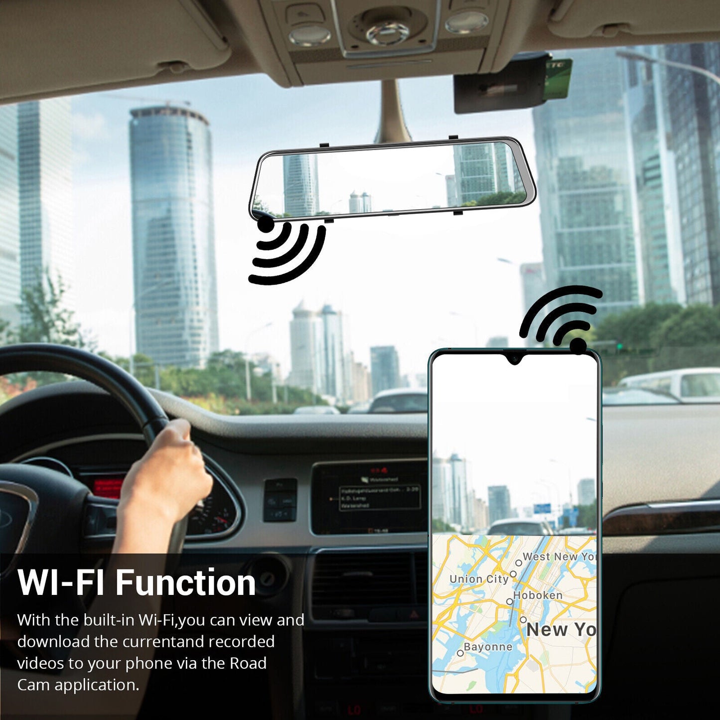 10'' Touch Screen Rearview Mirror Backup Camera with Dual Lens & Parking Monitoring-Free 32GB card