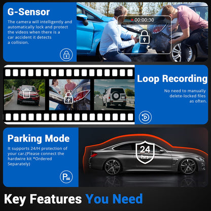 10'' Touch Screen Rearview Mirror Backup Camera with Dual Lens & Parking Monitoring-Free 32GB card