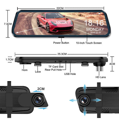 10'' Touch Screen Rearview Mirror Backup Camera with Dual Lens & Parking Monitoring-Free 32GB card