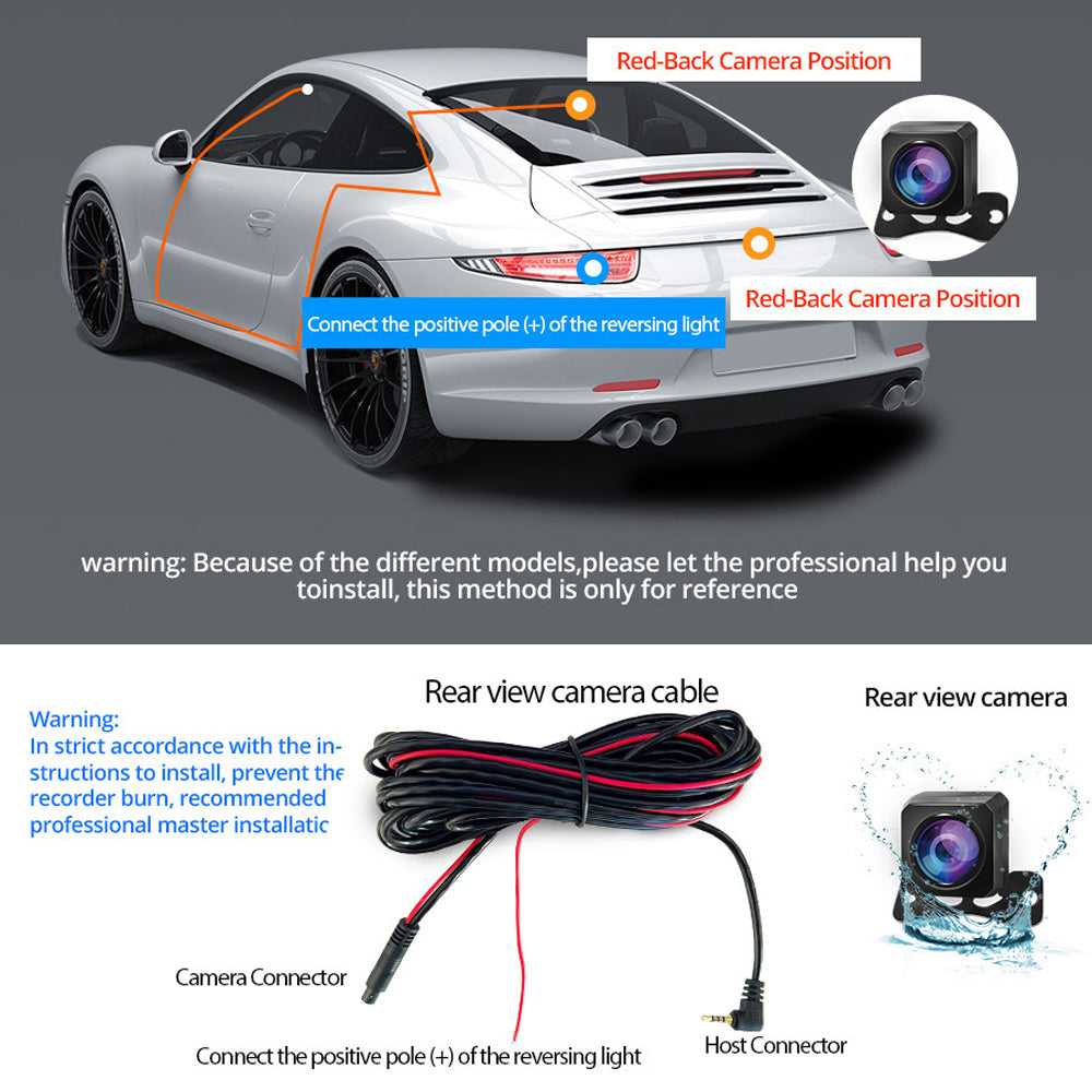 10'' Touch Screen Rearview Mirror Backup Camera with Dual Lens & Parking Monitoring-Free 32GB card