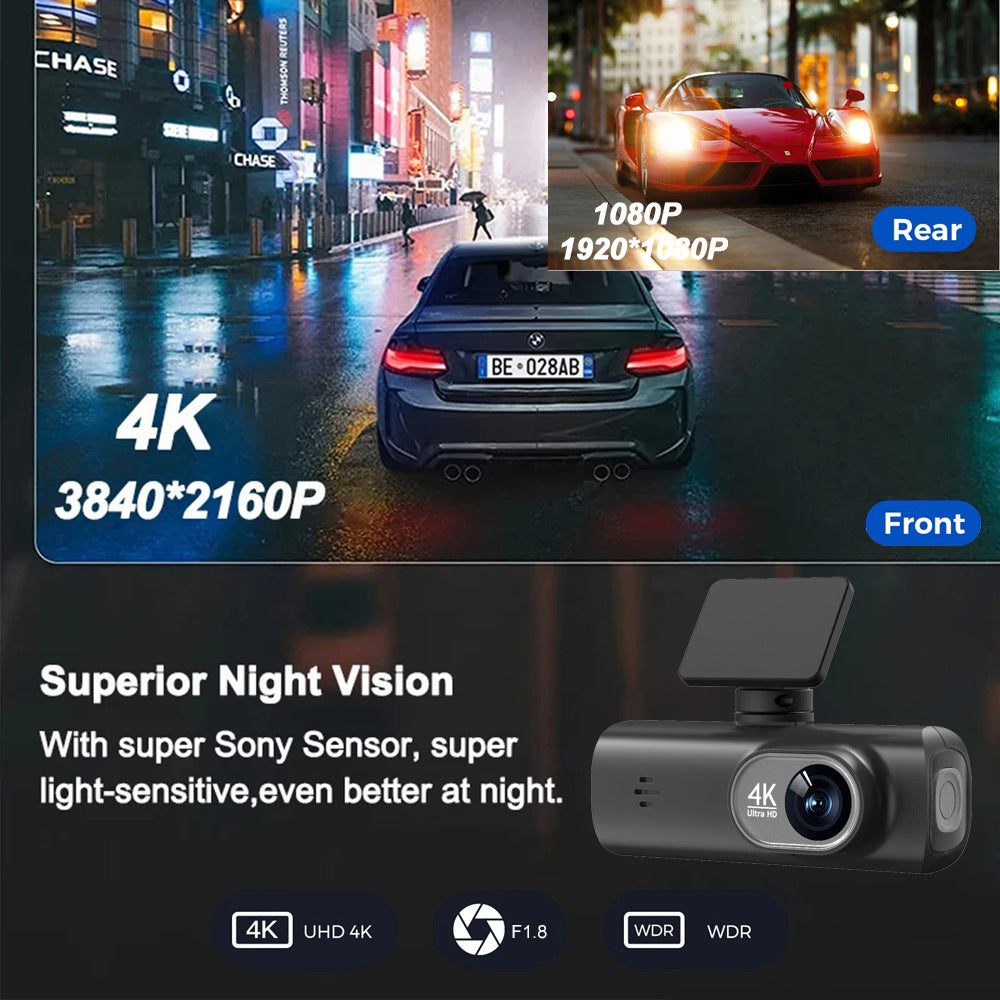 4K Car Dash Cam – Front and Rear Dual Recording, Wi-Fi Connectivity, GPS Tracking, 1080P + 4K Resolution