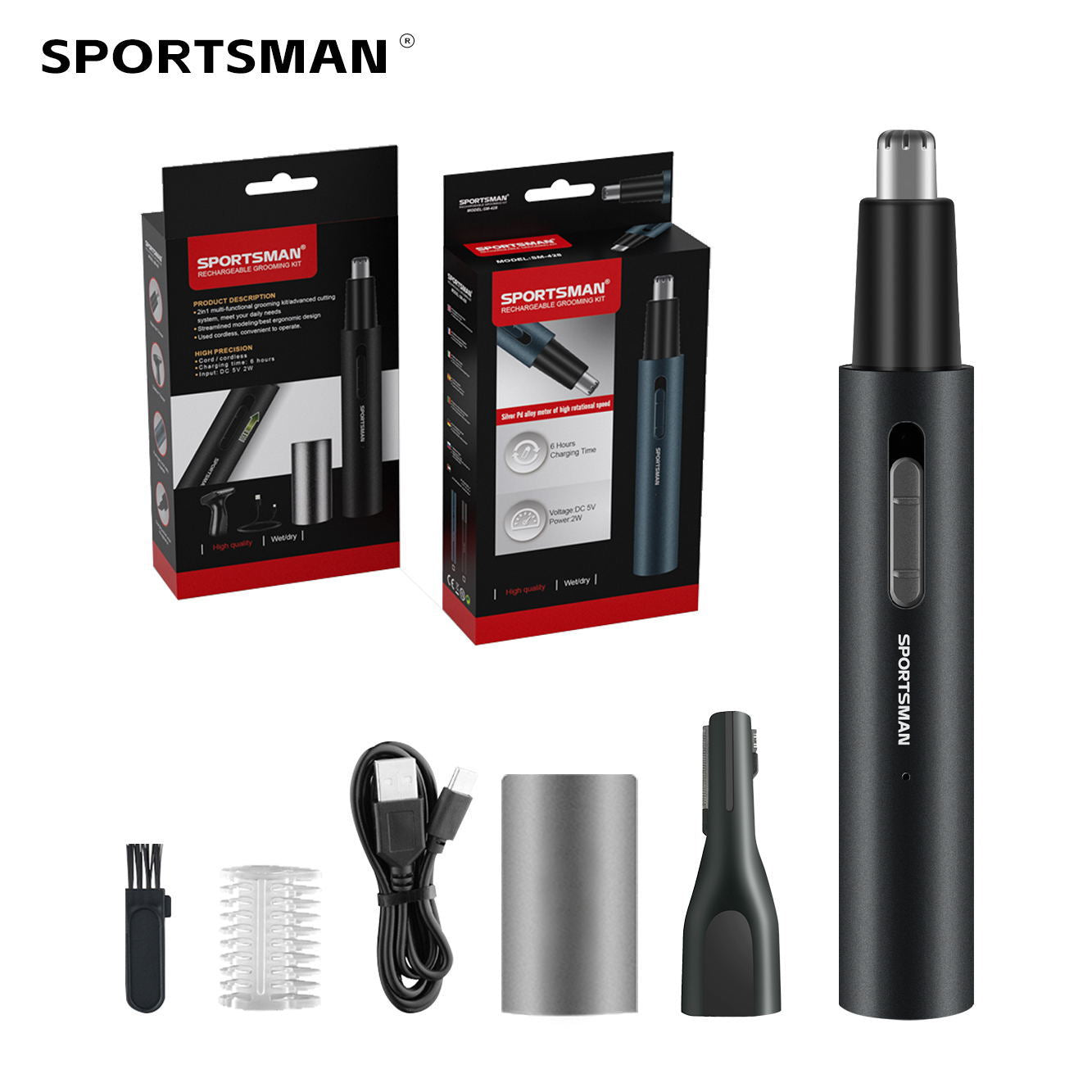 Electric Nose Hair Trimmer with Sideburn Cutter | 360° Precision Grooming Tool