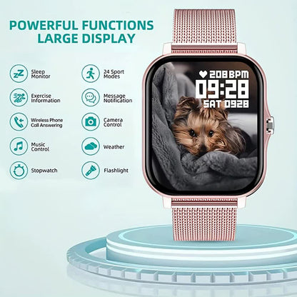 Pink Smart Fitness Watch with Large Display - 24 Sport Modes &amp; Health Tracking